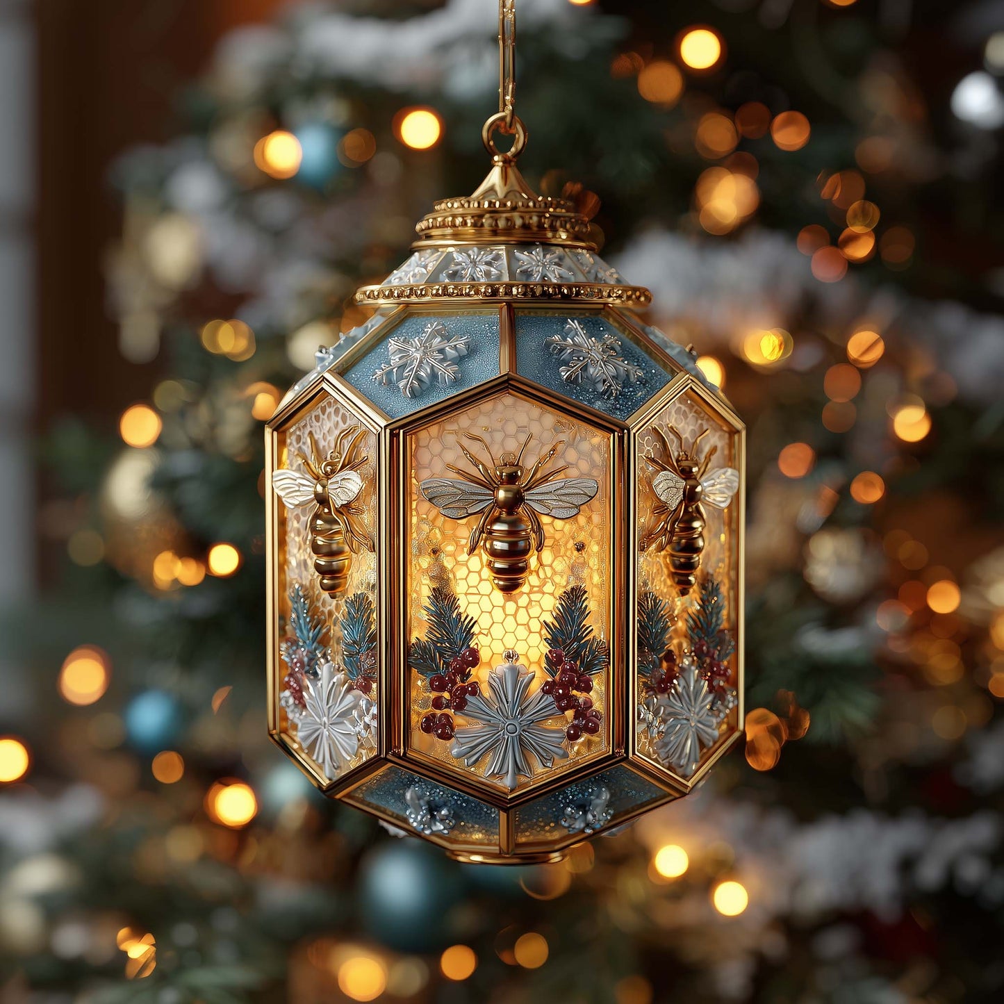 Golden Hive Bee Christmas Mica Ornament GFSPHD128