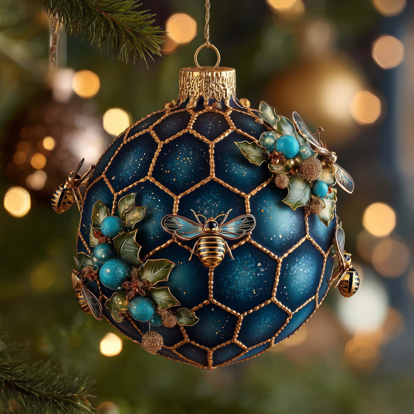 Golden Hive Bee Christmas Mica Ornament GFSPHD129