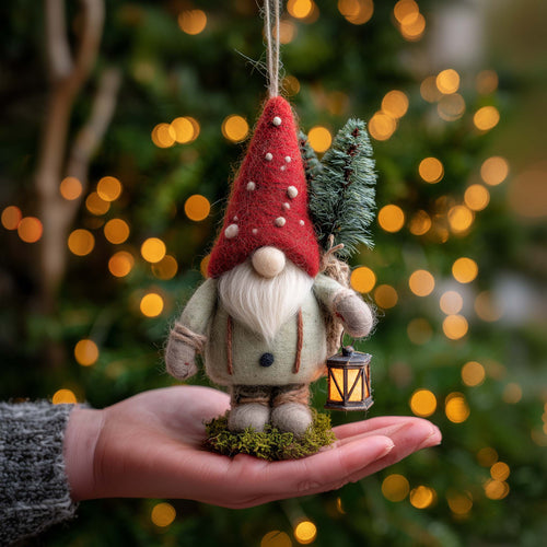 Woodland Gift Gnome Christmas Mica Ornament GFSPHD34