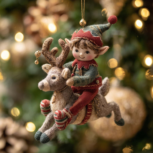 Reindeer Rider Elf Christmas Mica Ornament GFSPHD39
