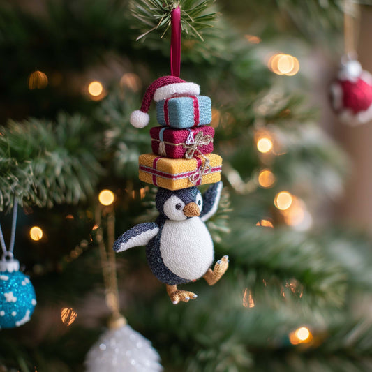 Gift Delivery Penguin Christmas Mica Ornament GFSPHD55