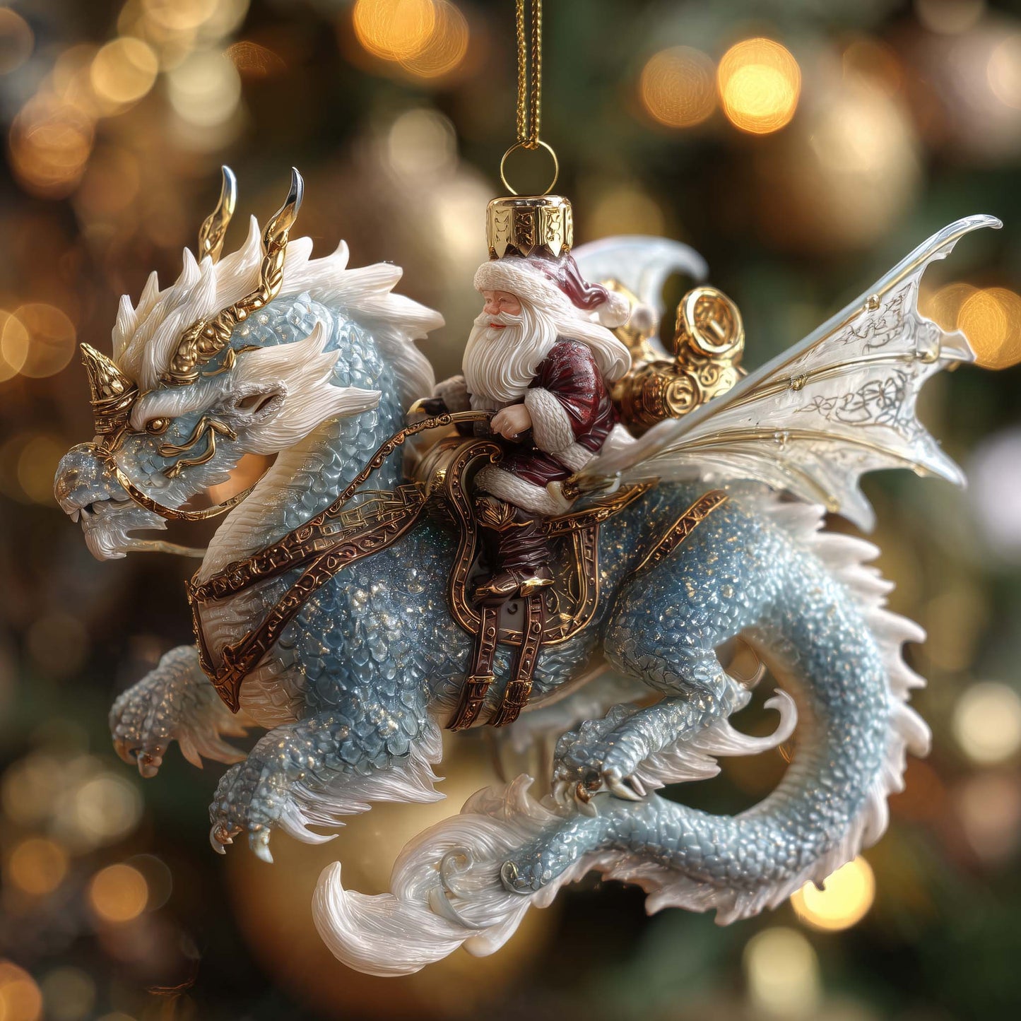 Dragon Rider Santa Christmas Mica Ornament GFSPHD58