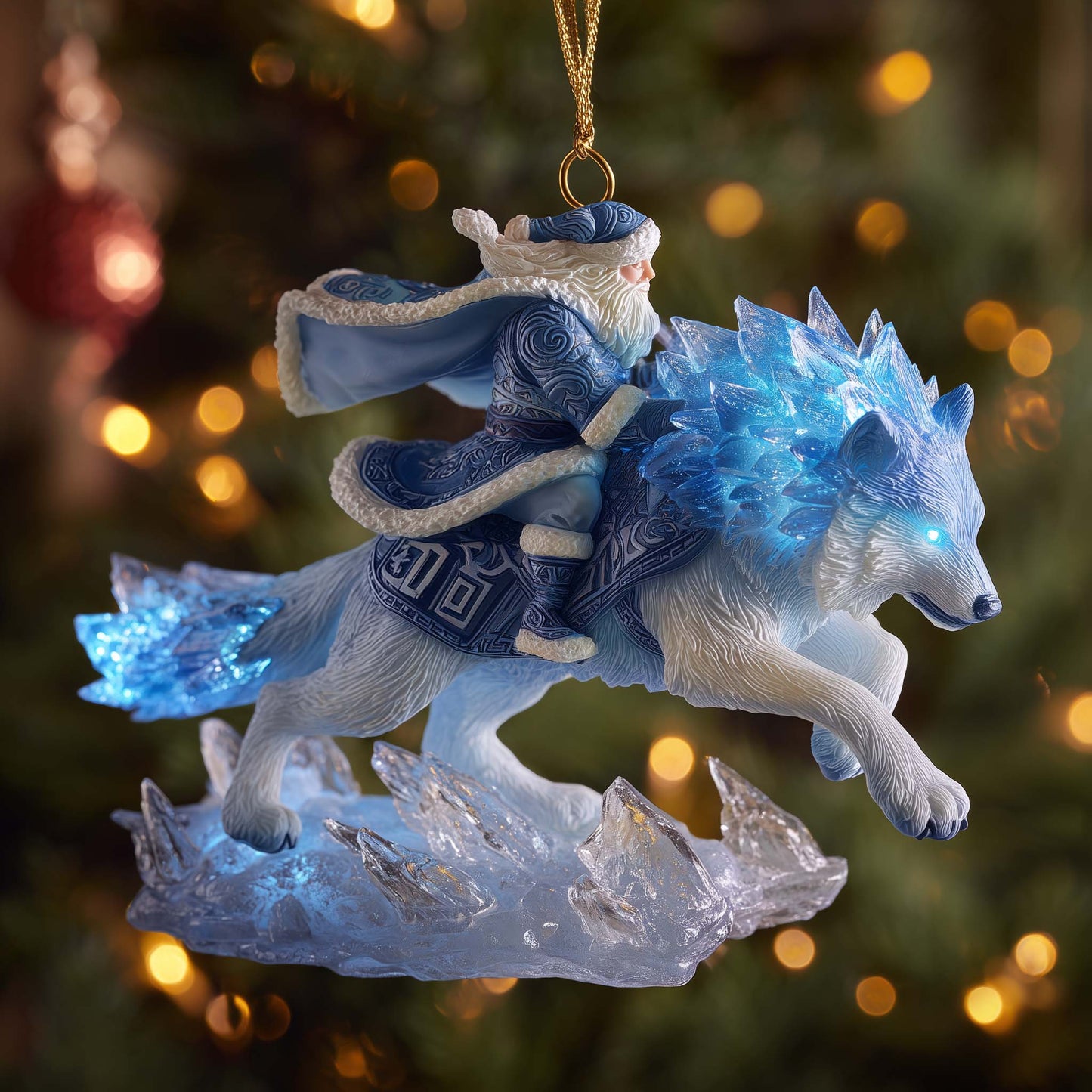 Frost Wolf Santa Christmas Mica Ornament GFSPHD70