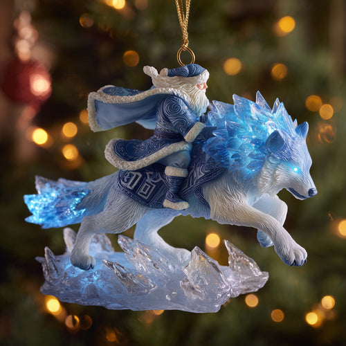 Frost Wolf Santa Christmas Mica Ornament GFSPHD70