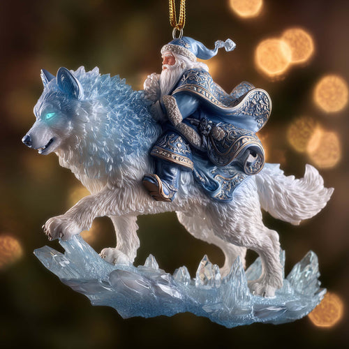 Frost Wolf Santa Christmas Mica Ornament GFSPHD71