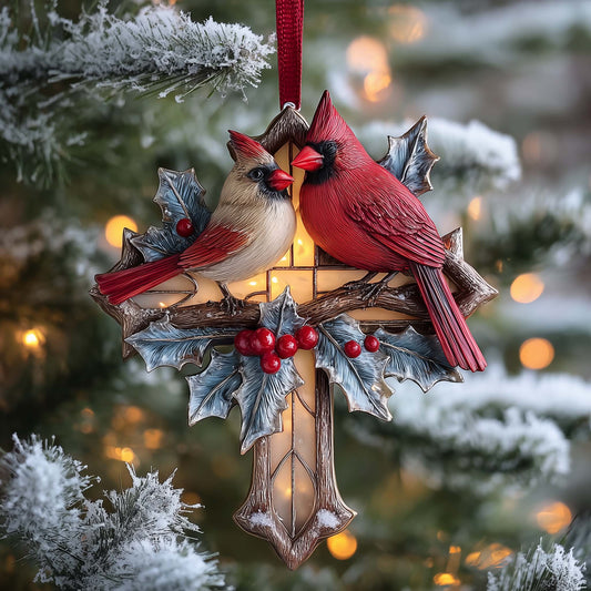 Festive Winter Cardinal Christmas Mica Ornament GFSPHD90