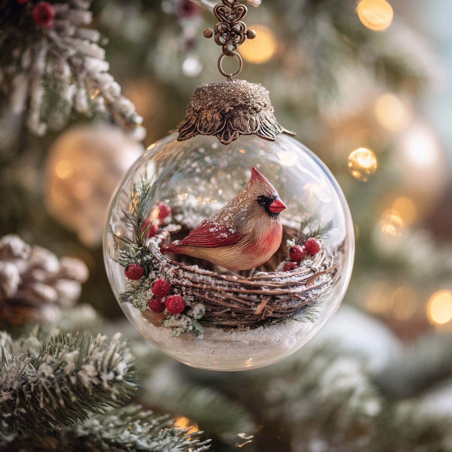 Festive Winter Cardinal Christmas Mica Ornament GFSPHD92