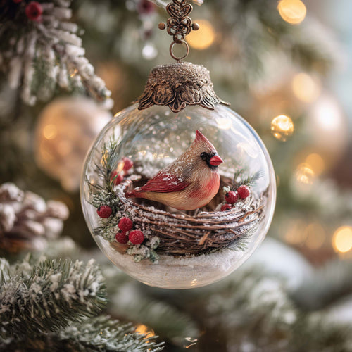 Festive Winter Cardinal Christmas Mica Ornament GFSPHD92