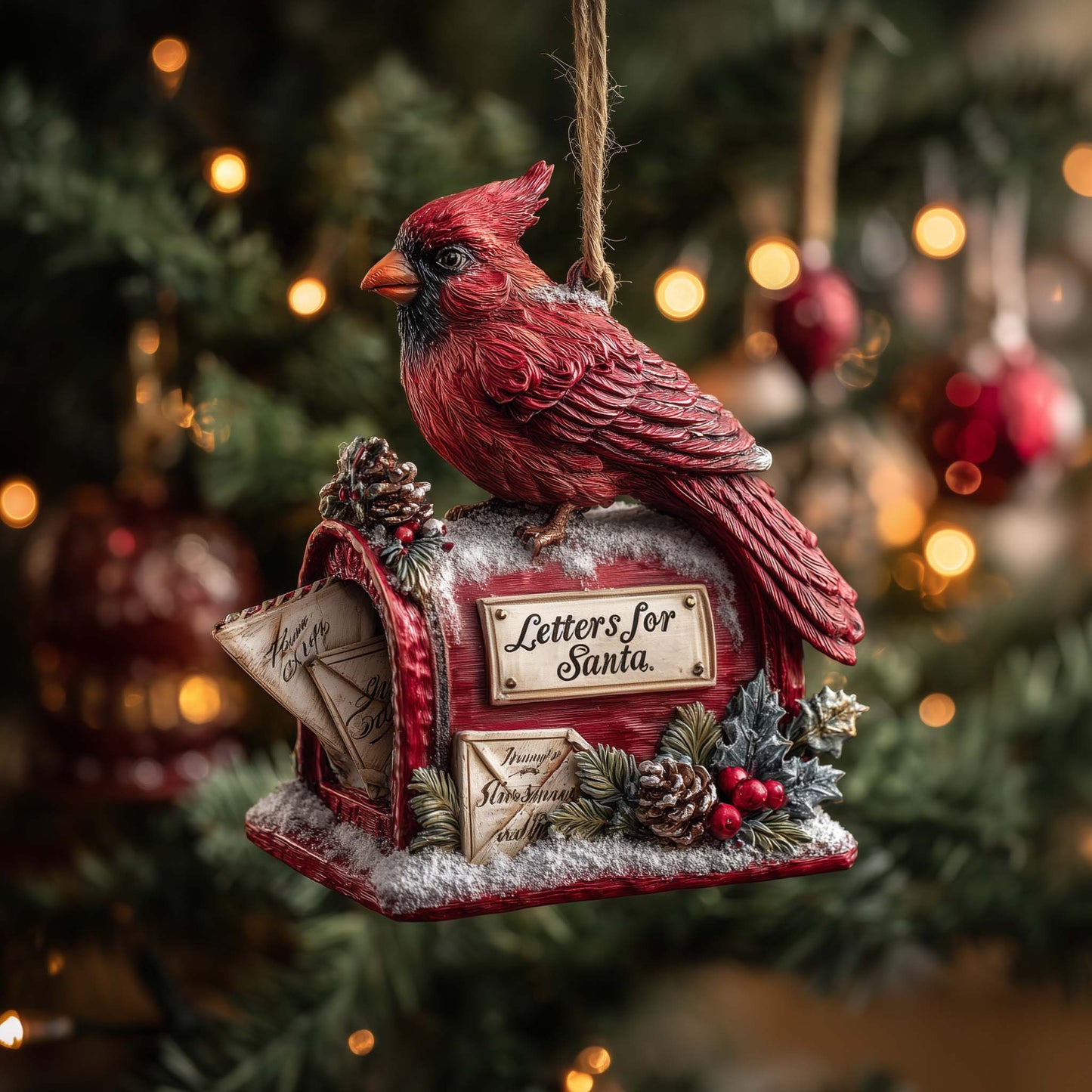 Festive Winter Cardinal Christmas Mica Ornament GFSPHD93