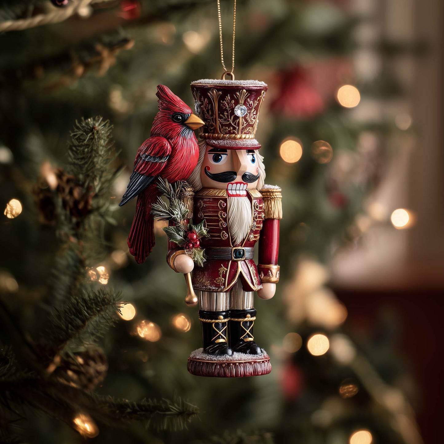 Festive Winter Cardinal Christmas Mica Ornament GFSPHD94