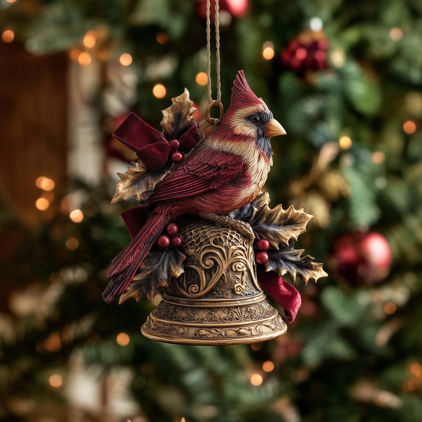 Festive Winter Cardinal Christmas Mica Ornament GFSPHD98