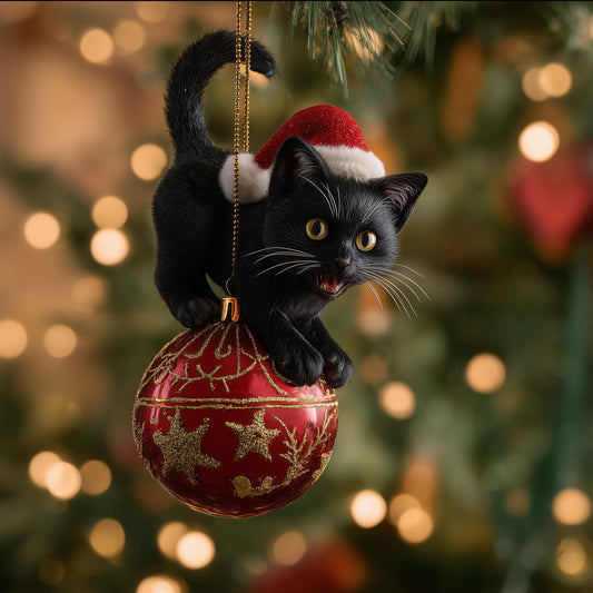 Black Cat Christmas Mica Ornament GFSPMA100