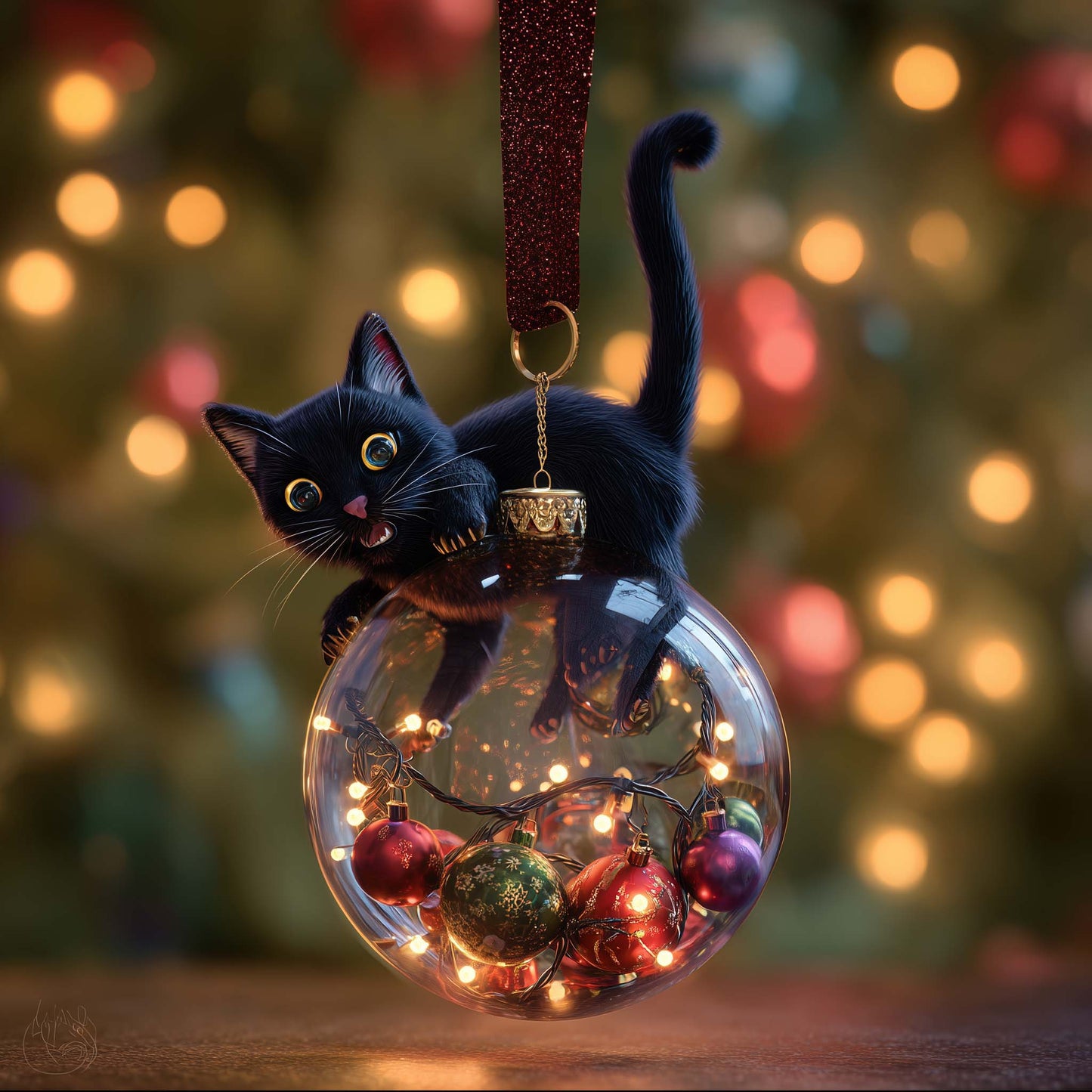 Black Cat Christmas Mica Ornament GFSPMA101