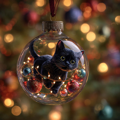 Black Cat Christmas Mica Ornament GFSPMA103