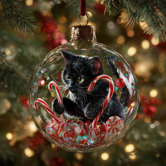 Black Cat Christmas Mica Ornament GFSPMA97