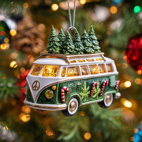 Festive Hippie Van Christmas Mica Ornament GFSPNT53