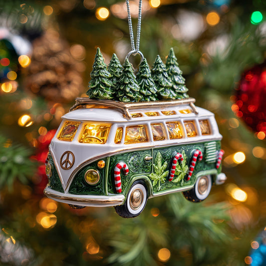 Festive Hippie Van Christmas Mica Ornament GFSPNT53