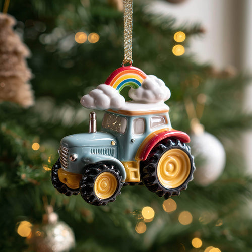 Rainbow Tractor Christmas Mica Ornament GFSPNT89