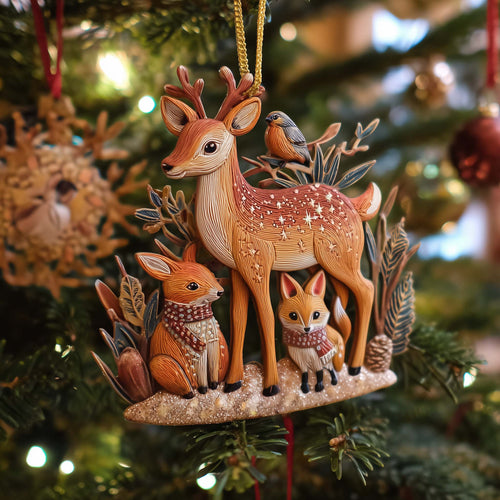 Woodland Deer Family Christmas Mica Ornament GFSPQA01
