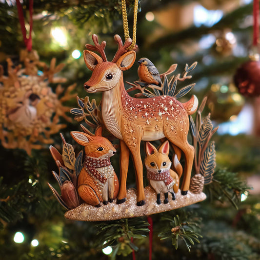 Woodland Deer Family Christmas Mica Ornament GFSPQA01