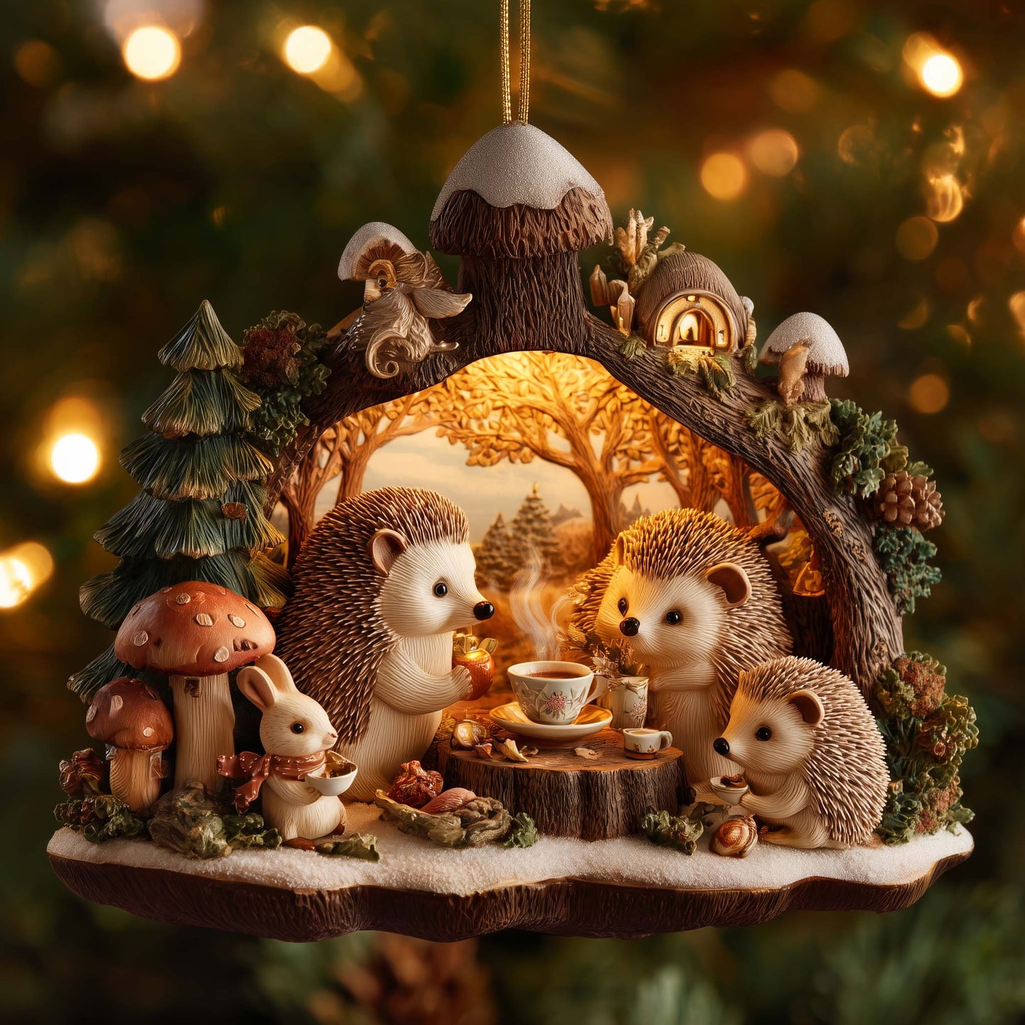 Woodland Tea Gathering Christmas Mica Ornament GFSPQA05