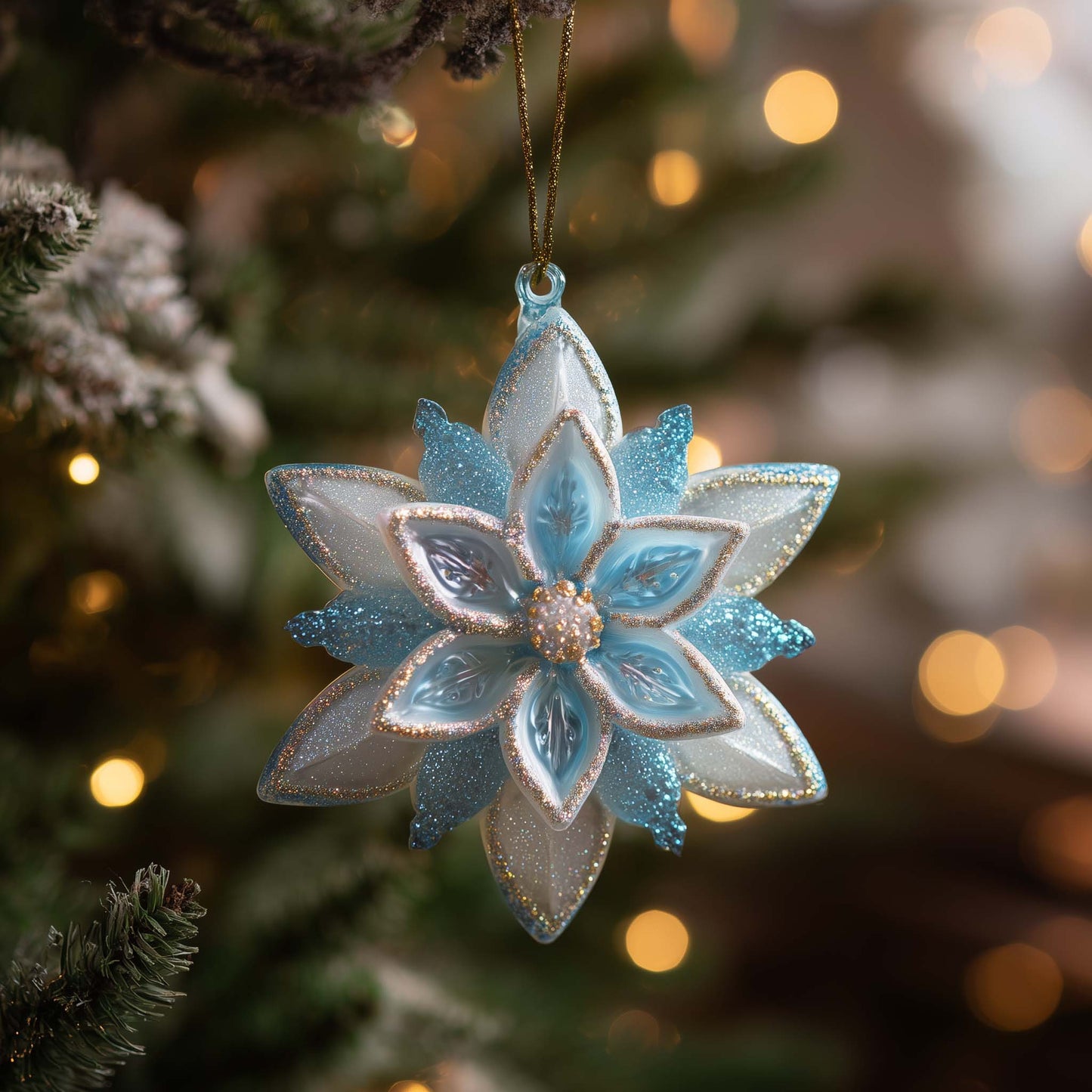 Frosted Poinsettia Charm Christmas Mica Ornament GFSPQA08