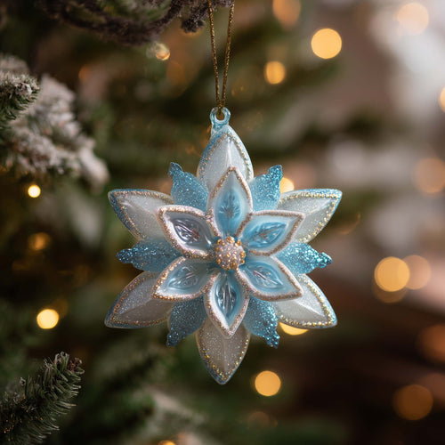 Frosted Poinsettia Charm Christmas Mica Ornament GFSPQA08