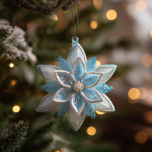 Frosted Poinsettia Charm Christmas Mica Ornament GFSPQA08