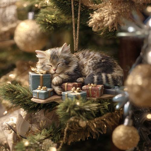 Cozy Cat Nap Christmas Mica Ornament GFSPQA11