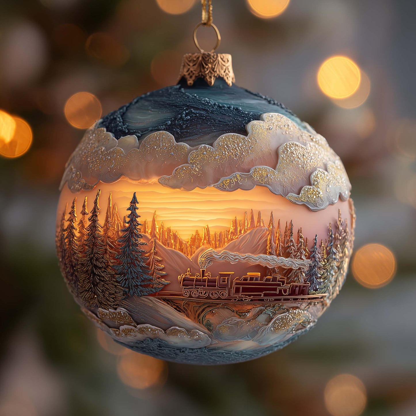 Sunset Glow Mountain Express Christmas Mica Ornament GFSPQA118