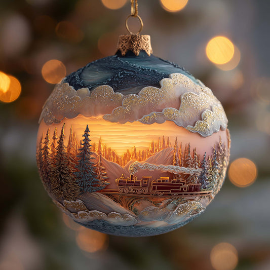 Sunset Glow Mountain Express Christmas Mica Ornament GFSPQA118