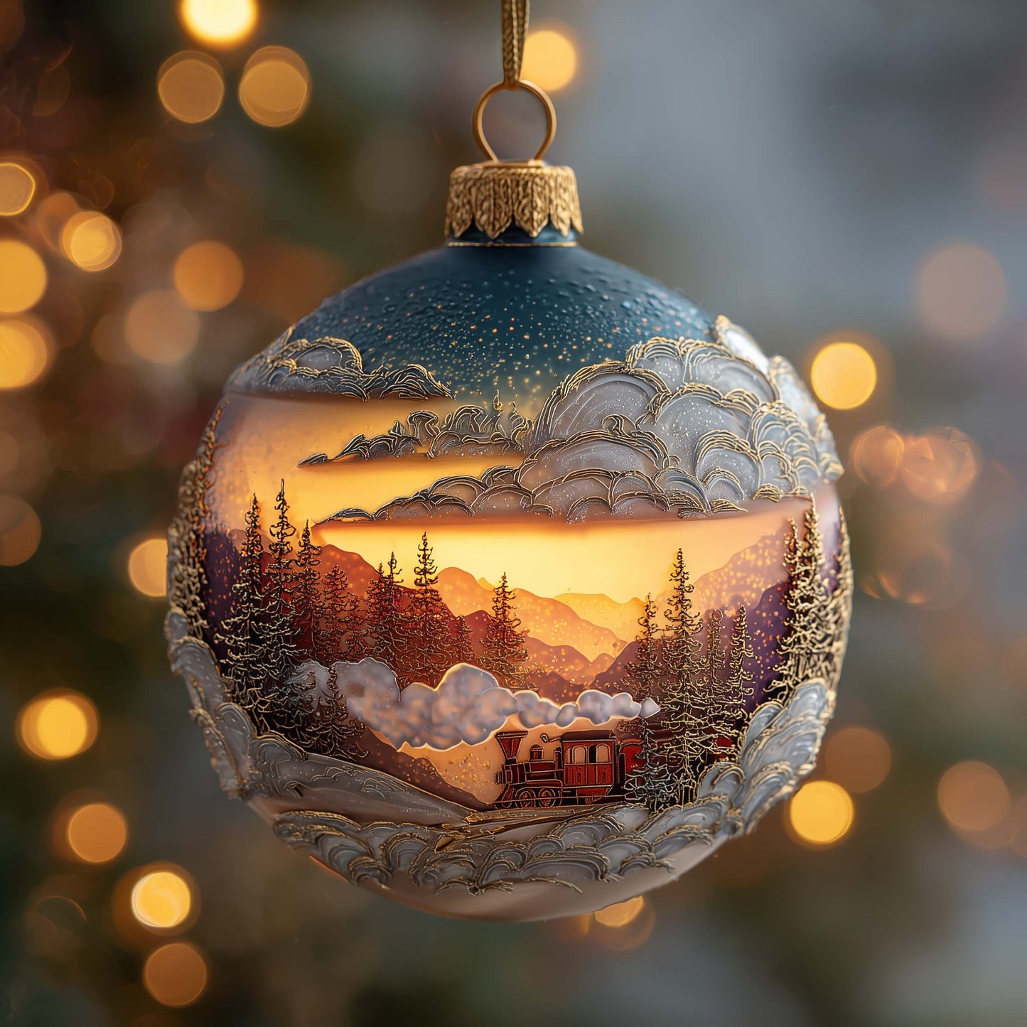 Sunset Glow Mountain Express Christmas Mica Ornament GFSPQA119