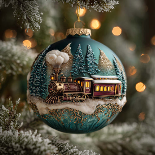 Peppermint Forest Train Christmas Mica Ornament GFSPQA122