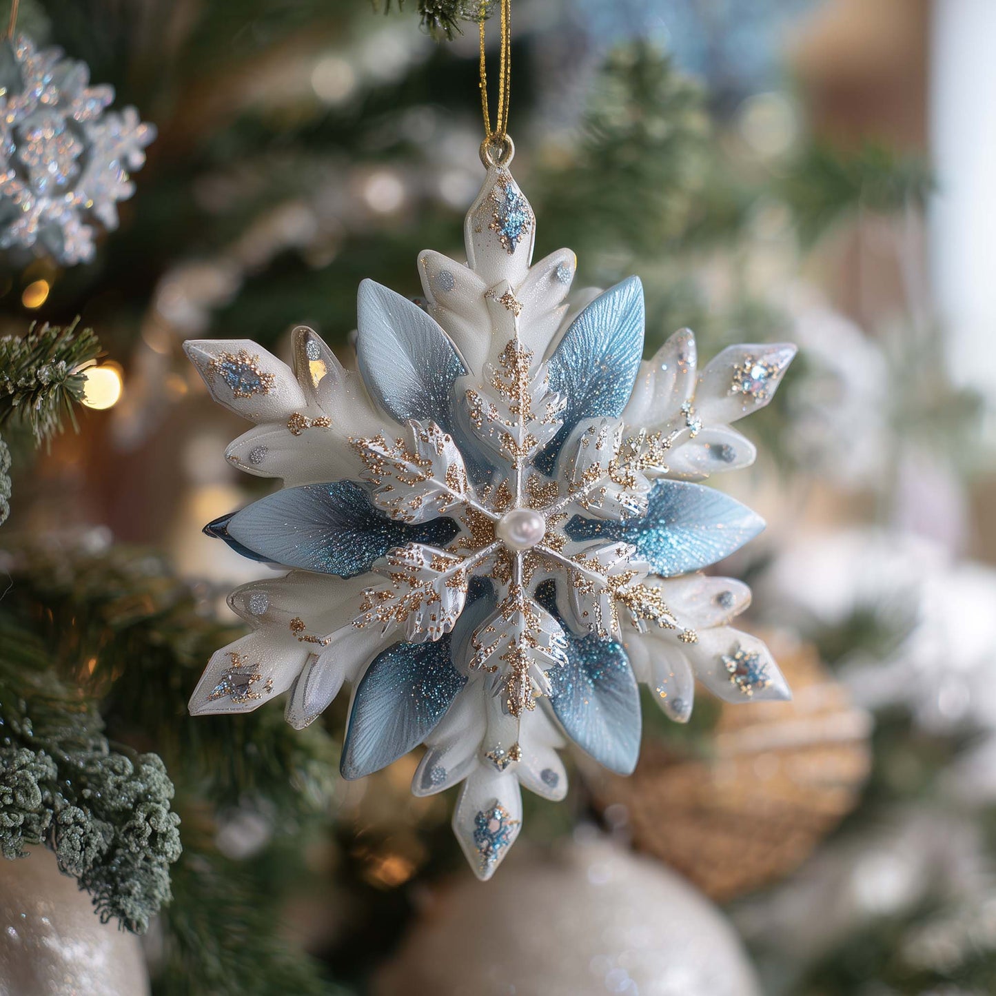 Crystal Snowflake Bloom Christmas Mica Ornament GFSPQA13