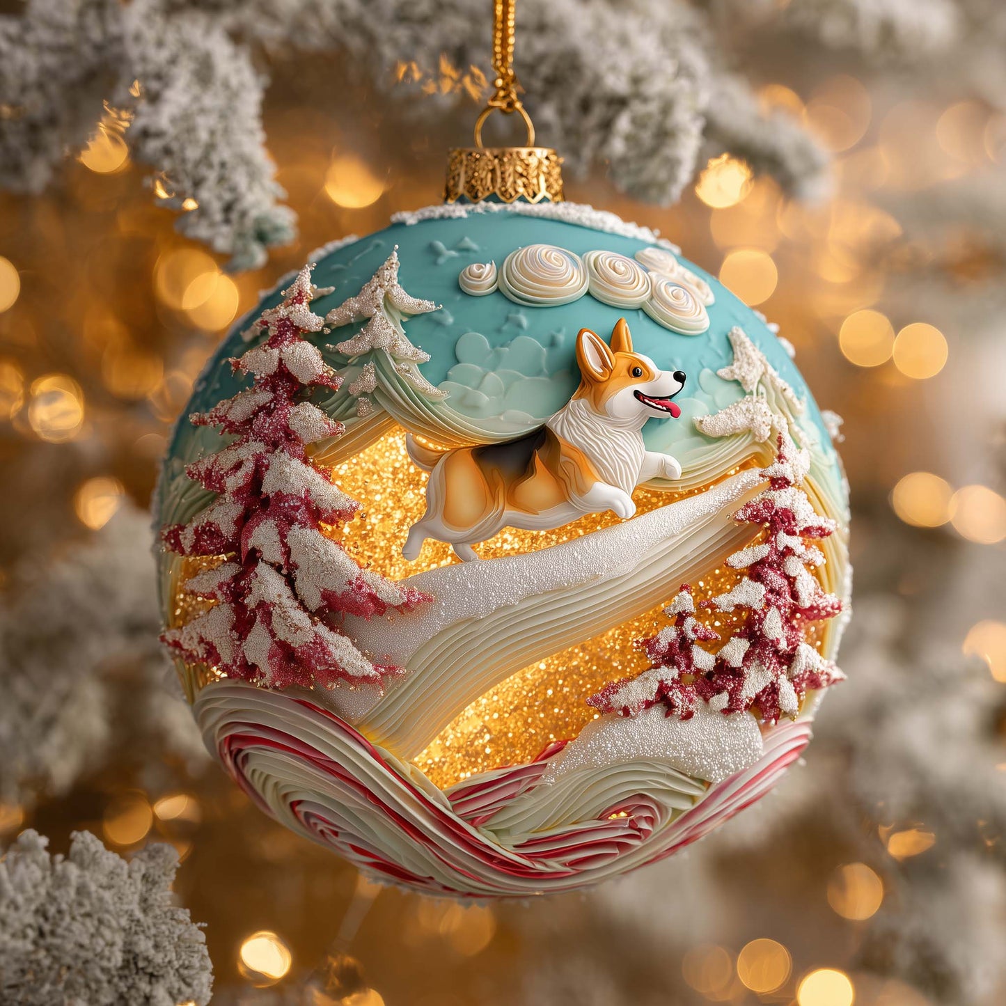 Playful Corgi Christmas Mica Ornament GFSPQA136