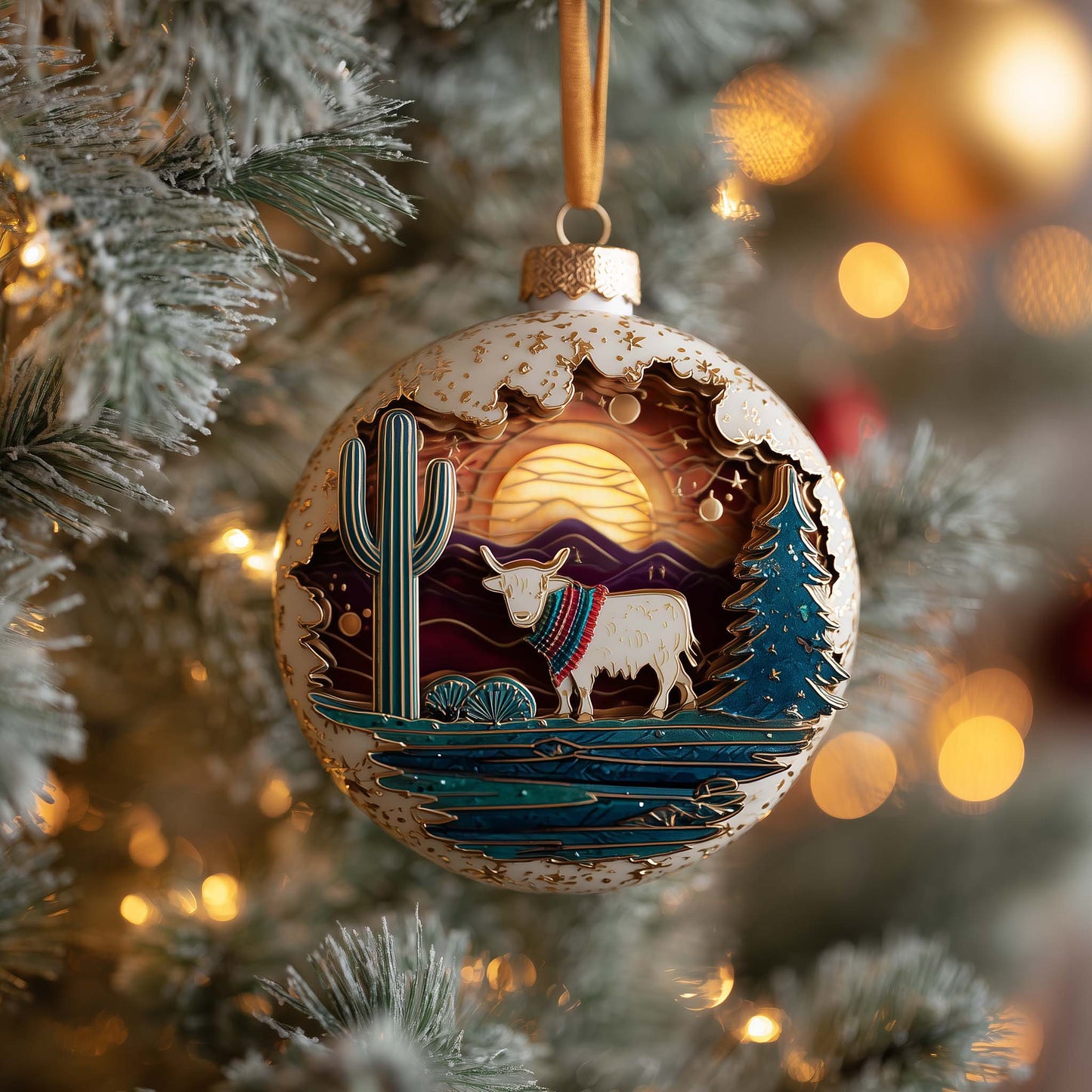 Highland Cow Christmas Mica Ornament GFSPQA144
