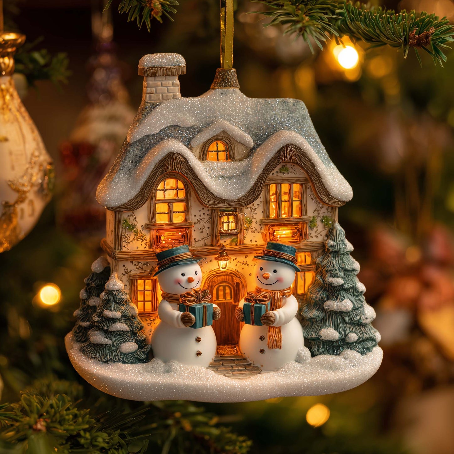 Snowy Cottage Cheer Christmas Mica Ornament GFSPQA15