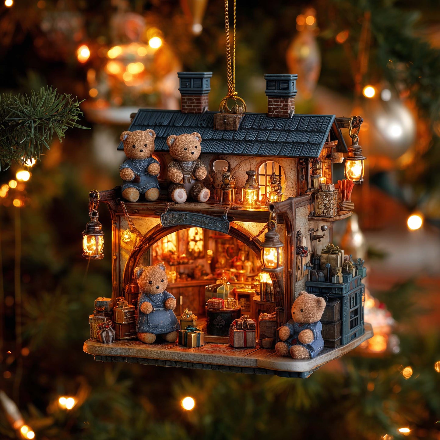 Teddy Workshop Tales Christmas Mica Ornament GFSPQA16