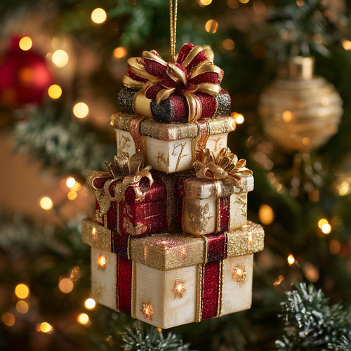 Golden Gift Tower Christmas Mica Ornament GFSPQA17