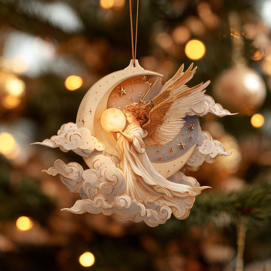 Celestial Angel Moonlight Christmas Mica Ornament GFSPQA21