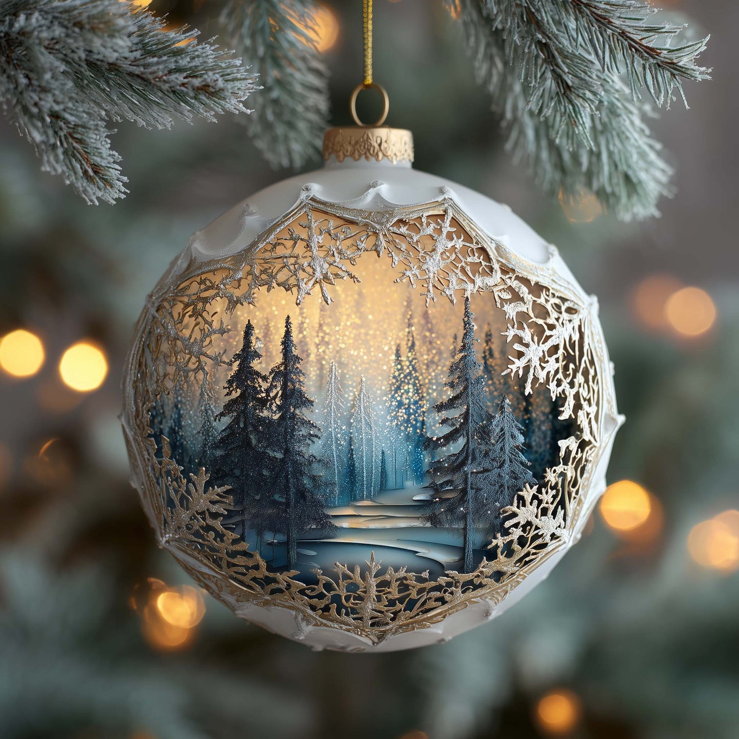 Enchanted Frosted Forest Globe Christmas Mica Ornament GFSPQA41