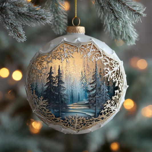 Enchanted Frosted Forest Globe Christmas Mica Ornament GFSPQA41