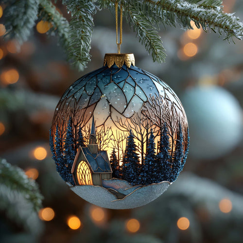 Blue Midnight Chapel Globe Christmas Mica Ornament GFSPQA43