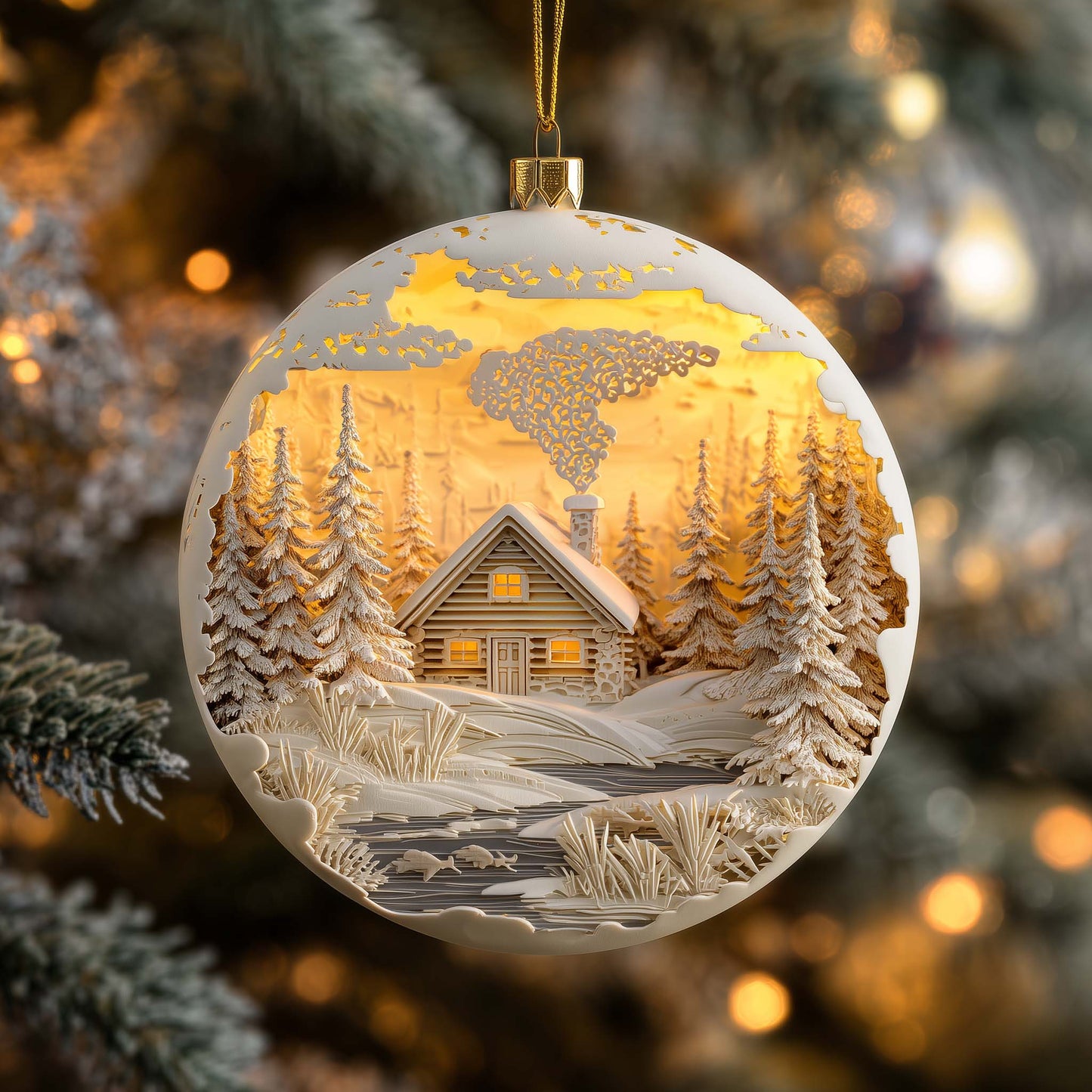 Winter Cabin Glow Globe Christmas Mica Ornament GFSPQA44