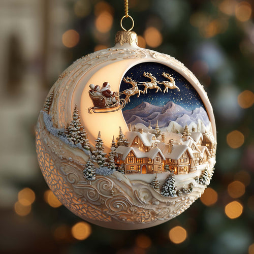 Moonlit Santa Village Globe Christmas Mica Ornament GFSPQA47