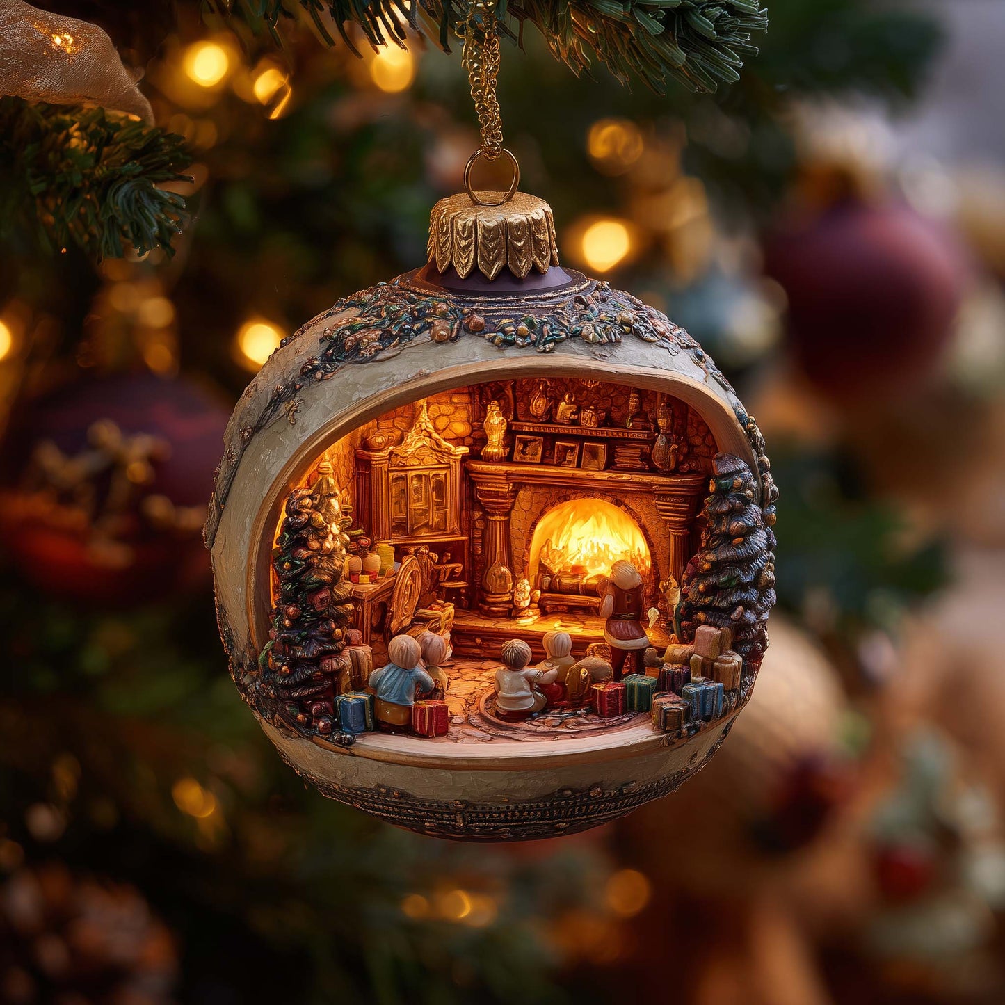 Cozy Fireplace Storytime Christmas Mica Ornament GFSPQA51