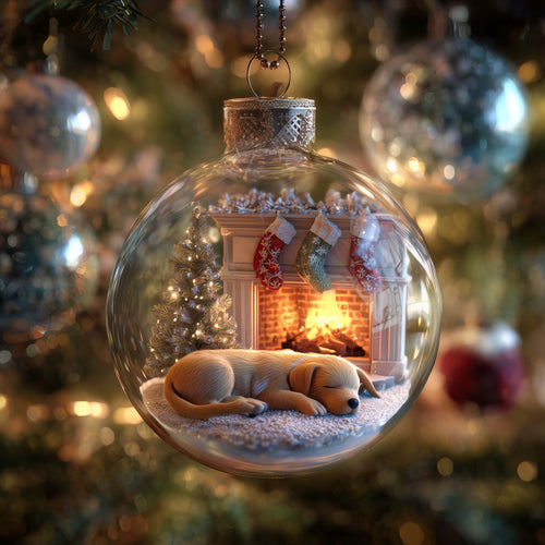 Golden Retriever Hearth Nap Christmas Mica Ornament GFSPQA56