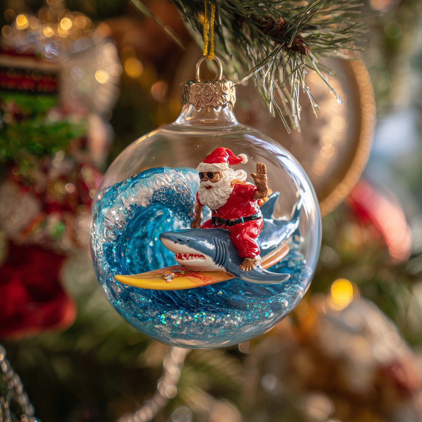 Surfing Santa Wave Ride Christmas Mica Ornament GFSPQA64