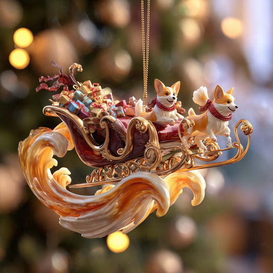 Corgi Sleigh Express Christmas Mica Ornament GFSPQA65