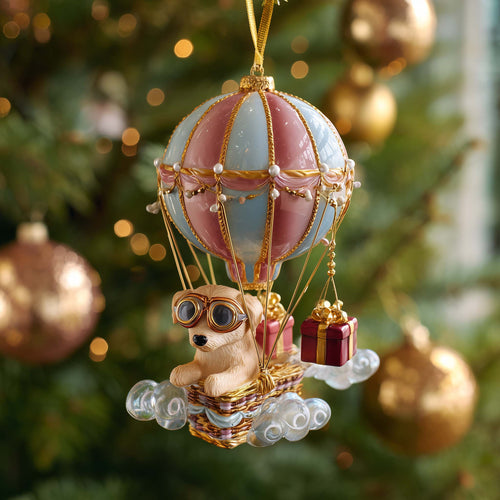 Puppy Hot Air Balloon Journey Christmas Mica Ornament GFSPQA66